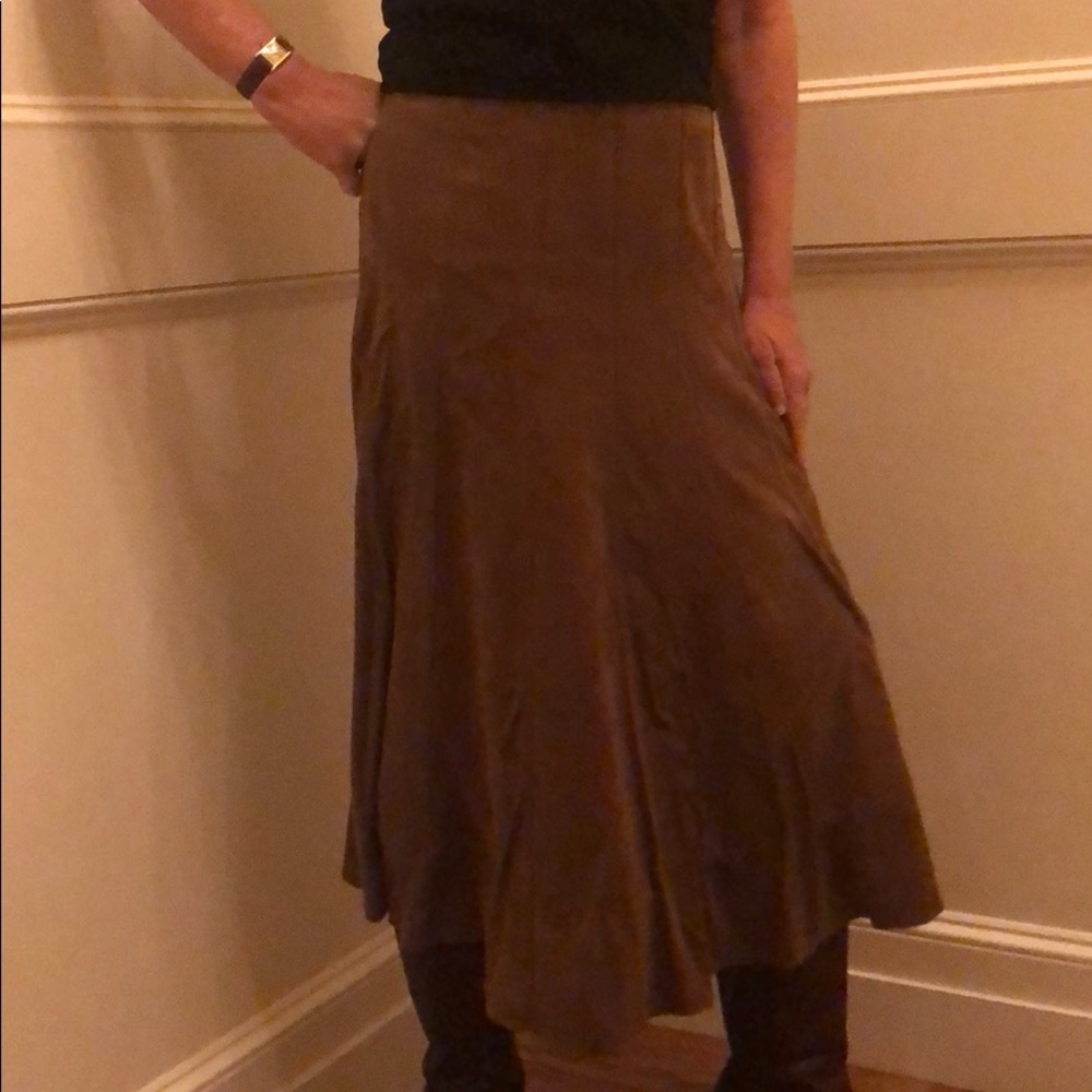 Ultra Suede Tan Midi Skirt